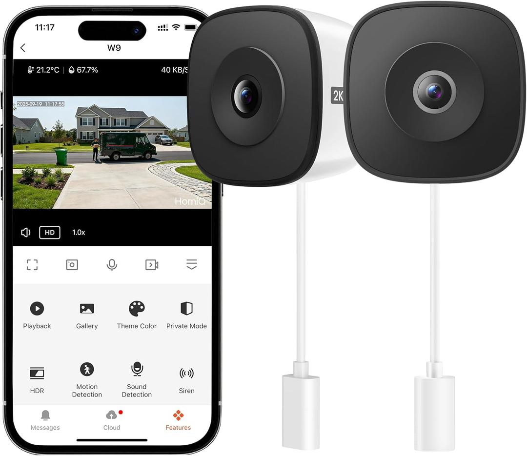 HOMIQ LIFE Window Security Camera 2K, Indoor WiFi Cameras 2.4GHz/5GHz, 2 Pack with Colorvue AI Color Night Vision, Person Detection with Auto-Focus, 24/7 Recording Compatible with Alexa & Google Home