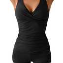 B2prity Women's Tankini Swimsuits Tummy Control Ruched Two Piece Bathing Suit V Neck Wrap Tie Back Swimwear with Shorts (X-Large, Black)