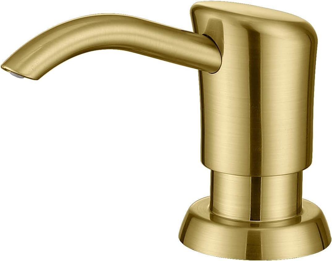 GAGALIFE Built in Sink Soap Dispenser or Lotion Dispenser for Kitchen Sink, Brushed Gold ABS Pump Head, with 17 Ounce Large PET Soap Bottle (Gold Brushed)