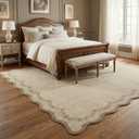 GarveeHome Scalloped Area Rugs 8x10 for Living Room, Solid Tan Jute Large Washable Rug Soft Non Slip Backing Floor Mat Carpet Indoor Thin Rug for Bedroom Dining Room Playroom Nursery Home Decor