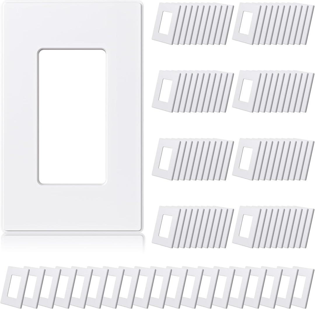 ELEGRP Matte White 1-Gang Screwless Decorative Wall Plates, Standard Size Unbreakable Thermoplastic Faceplate Cover for Decorator Receptacle Outlet Switch, UL Listed (100 Pack)