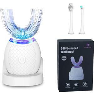 Magentak Electric Toothbrush for Adults, U Shaped Automatic Toothbrush for 360-degree Cleaning, Ultrasonic Toothbrush 3 Modes for Whitening, Wireless Charging Toothbrush Kit for Travel or Home(White)