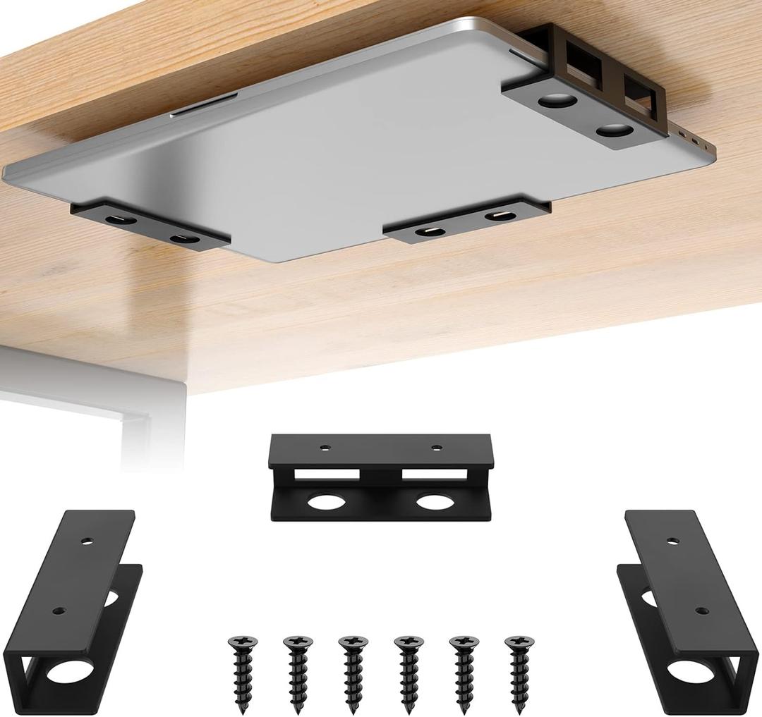 3-Piece Under Desk Laptop Mount with Anti-Scratch Felt Board and Durable Shelf for Storage (3pcs-1 Pack)