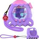 JCHPINE Silicone Cover Case for Tamagotchi Paradise Interactive Virtual Pet, Stand up Case with Screen Protector and Lanyard (Purple)