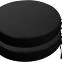 SK Studio Round Outdoor Chair Cushions for Patio Furniture, Set of 2 Waterproof Patio Chair Cushion with Adjustable Ties for Garden Sofa Couch, Black, 20"x20"x2"