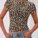 BTFBM Womens Sheer Mesh Summer Tops 2025 Crewneck Short Sleeve Print Ruched Crop Top Slim Fit Club Going Out T Shirts (L)