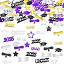 KatchOn, Congrats Grad Confetti 2025 - Pack of 1000 | Purple and Gold Graduation Decorations 2025 | Graduation Table Decorations 2025 | Black, Silver, Purple and Gold Confetti for Table Decor Set of 4