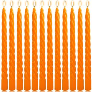 10 Inch Orange Twisted Taper Candles Set for Fall, 12 Pack Unscented Candlesticks, Dripelss Thin Tapered Candles for Halloween Harvest Thanksgiving Party Decoration