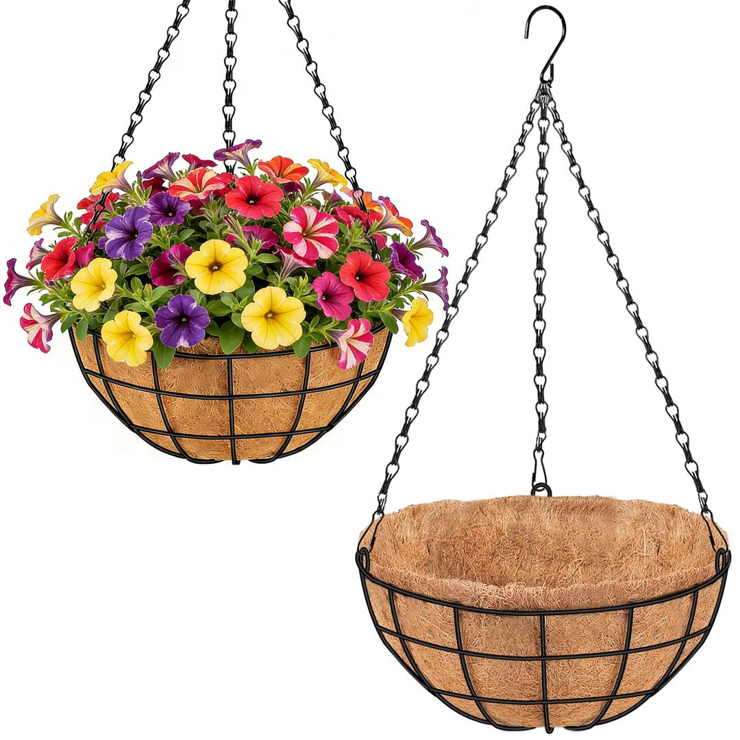 16 Inch Hanging Planters for Outdoor Plants, 2 Pack Large Hanging Baskets