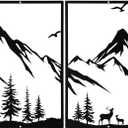 Sanwarm 4 Pieces Metal Modern Wall Decor, Black Wall Art Decors Mountain Iron Art Sculpture Nature Forest Minimalist Hanging Decoration for Home Bathroom Living Room Bedroom Garden Office