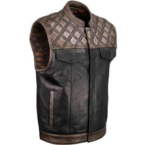 Milwaukee Leather Men’s Leather Club Vest – Paisley Lining, Contrast Stitch, Patch Ready Back, Storage Pockets