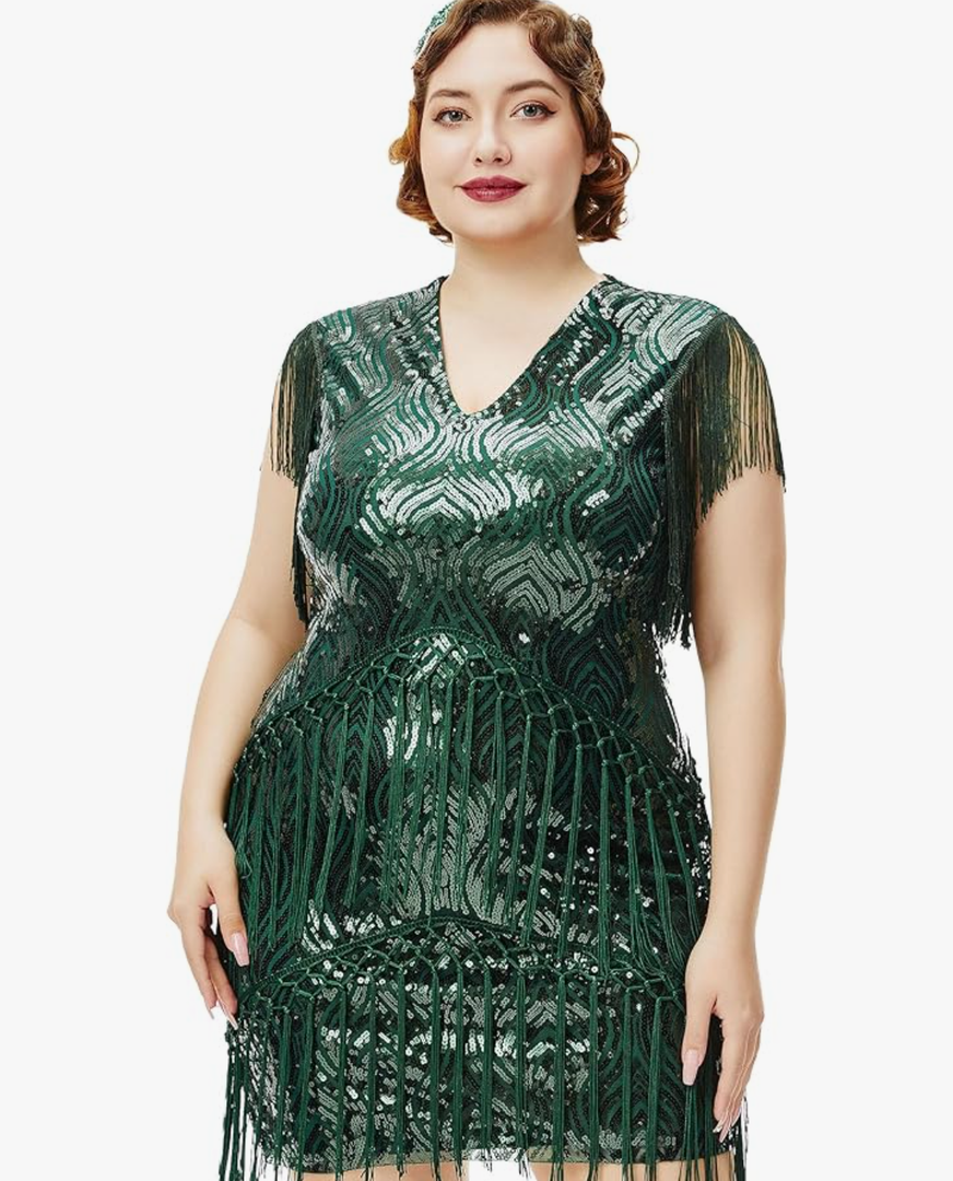 BABEYOND 1920s Plus Size Flapper Dress Long Fringed Gatsby Dress Plus Sequins Beaded Vintage Dress 3XL