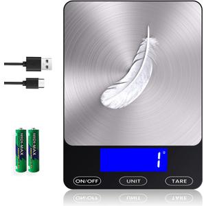 Food Scale -33lb Digital Kitchen Scale for Food Ounces Grams Rechargeable 304 Stainless Steel,Batteries and Type-C Charging | Perfect for Meal Prep, Cooking, and Baking, Black (Medium)