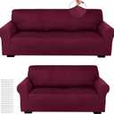 Peryiter 2 Pcs Sofa Covers Loveseat Couches Covers for Living Room Slipcover Set Furniture Protector for Couch Arm Chair, Form Fit Stretch, Wrinkle Proof(Burgundy,Milk Silk)