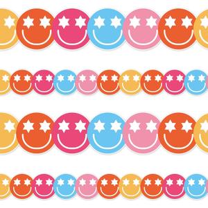 2 x 32.8Ft Groovy Happy Face Bulletin Board Border Colorful Smile Face Die Cut Trim Border Roll for Back to School Classroom Chalkboard Wall Decor