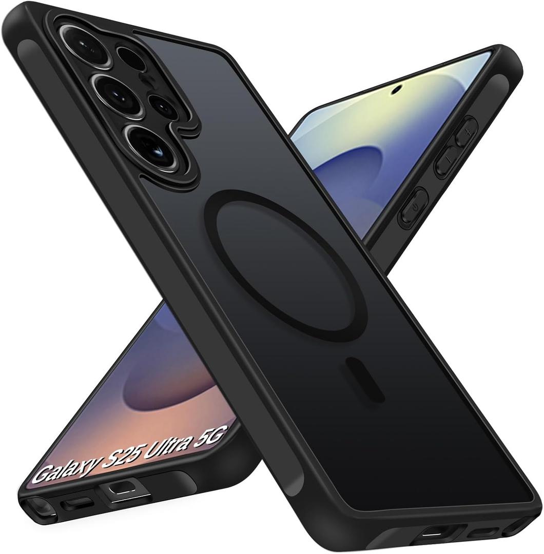 ivoler Magnetic Case for Samsung Galaxy S25 Ultra 5G 6.9 [Compatible with Magsafe] [Military Grade Protection] Magnetic Charger Case for S25 Ultra, Frosted Translucent Back Phone Cover- Matte Black