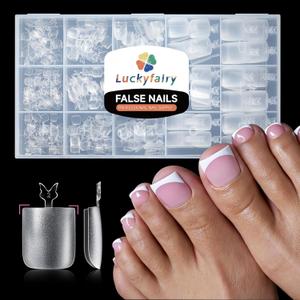 Square Toe Nail Press Ons French Style Toe Tips 240pcs Clear False Fake Toenails for Faster Toe Nail Extension Kit Home DIY Art Salon 15 Sizes Acrylic Nails, Luckyfairy
