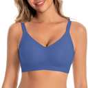 Women's Wireless Bras Comfortable Seamless Bralettes Push Up Everyday Bra for Women 3-Row Back Hooks (X-Large, Blue)