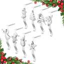 Stocking Holders for Mantle, Set of 8 Christmas Stocking Holders for Fireplace, Stocking Hangers for Mantel, Snowflake Reindeer Tree Santa Stocking Hooks for Christmas Mantel Decoration, Silver