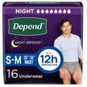 Depend Night Defense Adult Diapers, Incontinence Underwear for Men, Disposable, Overnight, Small/Medium, Grey, 16 Count