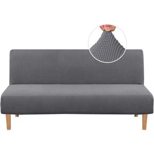 H.VERSAILTEX Armless Futon Cover Stretch Sofa Bed Slipcover Protector Elastic Feature Rich Textured High Spandex Small Checks Jacquard Fabric Futon Cover, Machine Washable, Gray