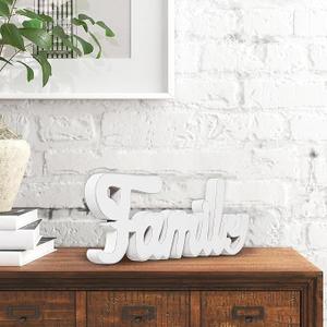 Rustic Wooden Family Signs for Home Decor Wall 15", Farmhouse Distressed White Christmas Tabletop Decor Signs, Fireplace Mantle decor, Thanksgiving Family Wall Decor for Living Room