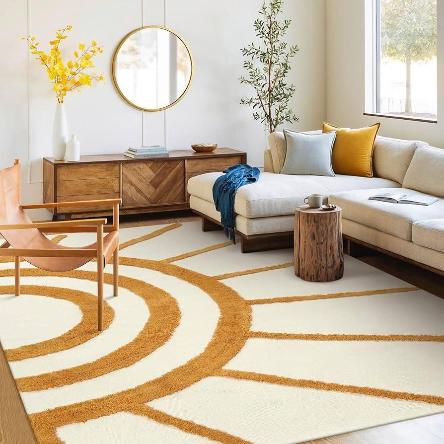 OJIA Boho Living Room Rug 5'x8', Large Washable Rugs Soft Tufted Bedroom Nursery Rug, Cotton Woven Beige Area Rugs Floor Carpet for Dorm/Kids Room/Dining Room/Office