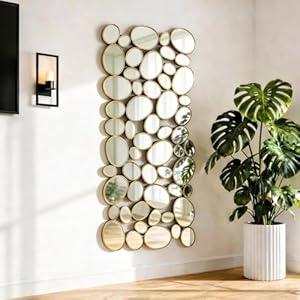 NXHOME Gold Wall Mirrors Decorative - 51"x23" Large Modern Wall Mirror for Home Decor, 55 Pieces Multi-Size Pebble Design Metal Framed Accent Mirror for Entryway Bedroom Living Room Wall Art Decor
