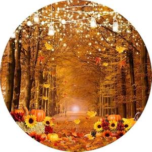 DASHAN Fall Forest Round Backdrop Cover 7.2ft, Autumn Harvest Round Backdrops Thanksgiving Round Background Cover Decorations Friendsgiving Circle Backdrop Cover Photo Prop
