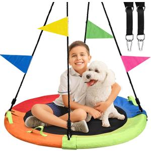 Tree Swing, Saucer Swing, 40 inch 900lbs Weight Capacity, with Adjustable Hanging Straps, for Backyard Outdoor, Multicolor, Circle Round Disc, Gifts for Kids