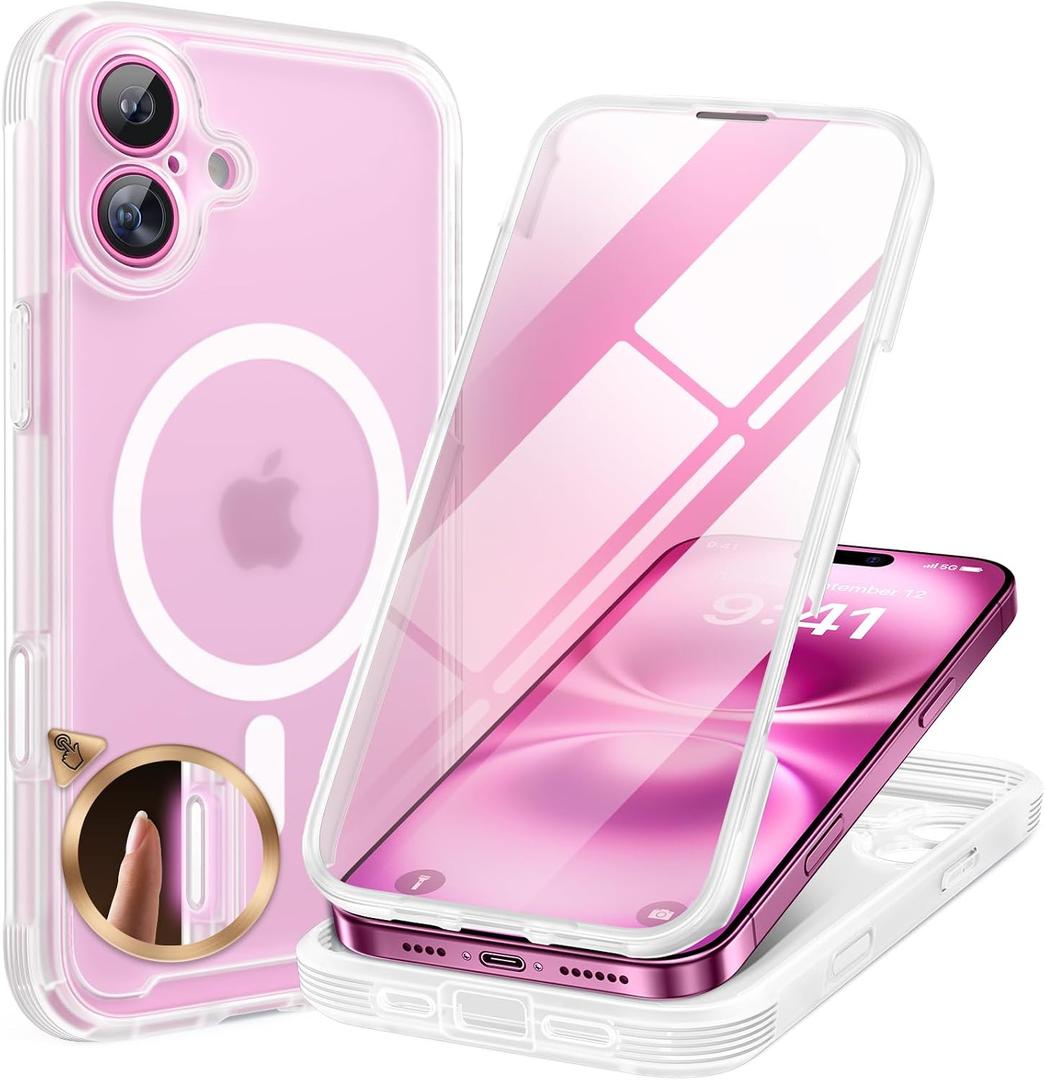 Miracase for iPhone 16 Case 6.1'', [Bubble Free] Full-Body Bumper Phone case with Built-in Full Glass Screen &Camera Control,No Gap,Compatible with MagSafe,Drop Proof 16 Cover,Matte Clear