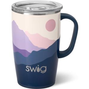 Swig Life 18oz Travel Mug, Insulated Tumbler with Handle and Lid, Cup Holder Friendly, Dishwasher Safe, Stainless Steel, Travel Coffee Cup (Moon Shine)
