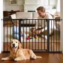 Babelio Extra Wide Baby/Dog Gate PressGuard P7, 29-55" Auto Close for The House and Doorway, Safety Pressure Mounted Pet Door, NO Need Tools and Drilling, Black