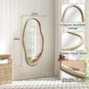 JJUUYOU Irregular Wood Mirror Asymmetrical Bathroom Wall Mounted Mirror 34"x22" Large Horizontal or Vertical Hanging Wall Mirrors for Makeup Bedroom Living Room Wood