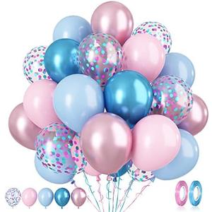 Paready Macaron Pink and Blue Balloons, 60 Pcs 12 Inch Baby Shower Party Balloons, Metallic Blue Pink Balloons for Gender Reveal Birthday Baby Shower Wedding Bridal Shower Party Graduation Decoration