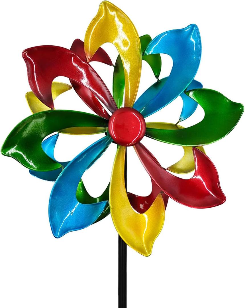 Colorful Metal Wind Spinners for Outdoor - 13 Inch Smooth Spinning Garden Wind Sculptures, Wind-Catcher with Upgraded Stable Stakes for Yard & Patio Decoration