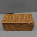 Cable Management Box, Handwoven Synthetic Rattan Cable Organizer, 2 Side Open Slots Cords Hider Box, Under Desk Cord Organizer for USB Wire, TV PC Charger & Power Strip, Natural