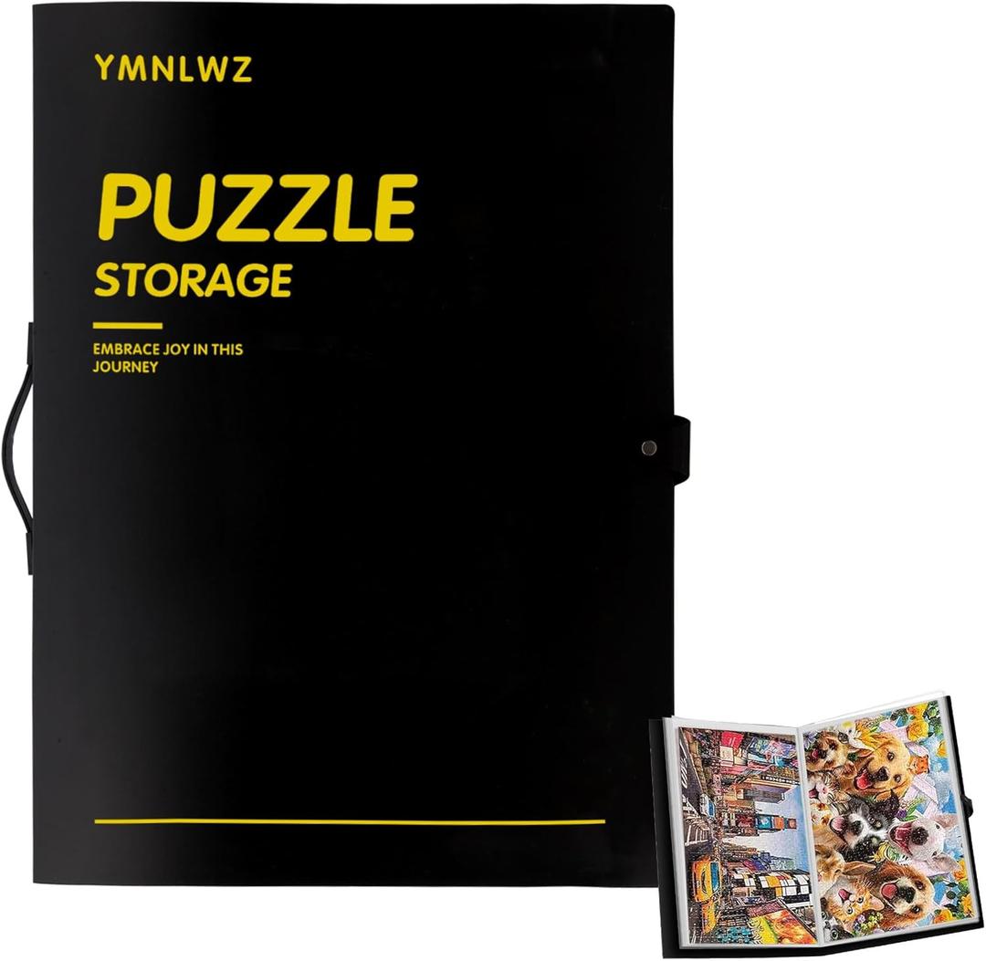 YMNLWZ Puzzle Storage Folder for 1000-Pieces, Keeping Large Capacity Jigsaw Puzzles, Space-Saving Organizer Accessory, Portable keeper with 20 Pockets, Dustproof & Protective Puzzles Accessory (Black)