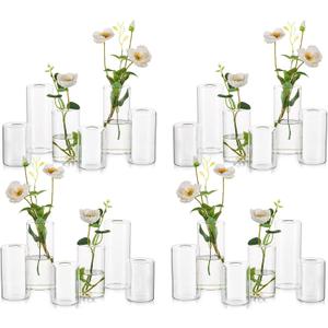 Small Glass Bud Vases for Centerpieces Hewory 24pcs Clear Blown Single Flower Vases Bulk, Modern Mini Cylinder Vase Set for Wedding Anniversary Birthday Party Events Home Living Room Table Decor
