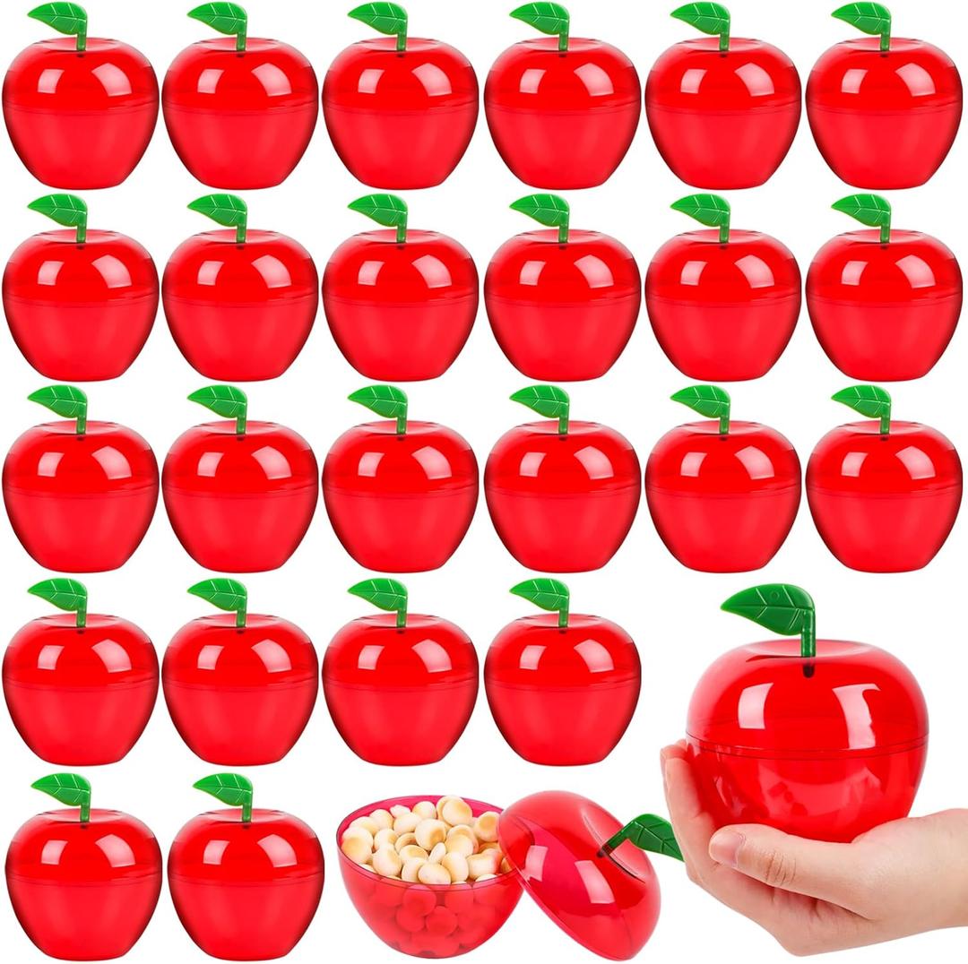 FOIMAS Plastic Apple Container,24pcs Red Apple Container Candy Boxes Jars Fillable Treat Box for Graduation Gift School Classroom Teacher Appreciation Gift Back to School Party Favor Supplies (3.5in)
