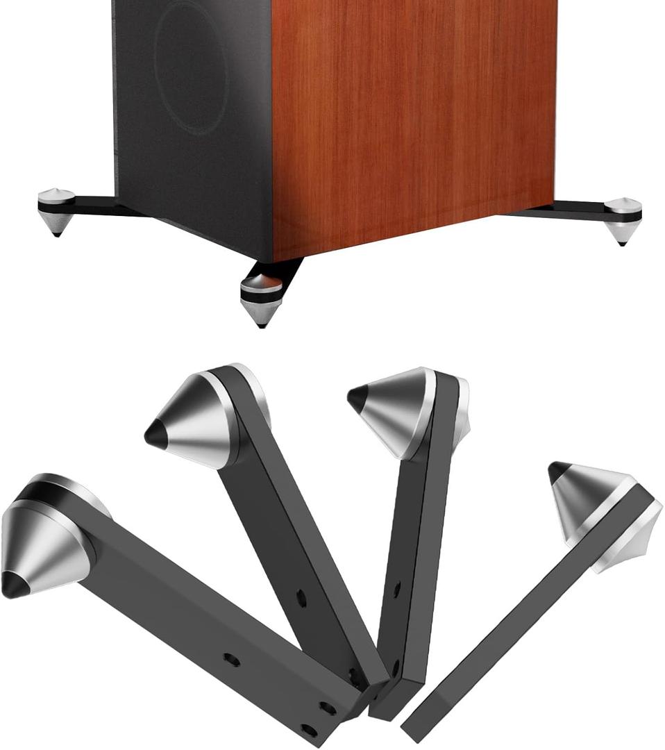 Preffair Speaker Isolation Feet Speaker Floor Protector Sound Dampening Anti Vibration Base Non-Slip Stand Shock Absorber Shockproof Spike Bracket for Bookshelves,Floor Boxes,Speakers,Power (Aluminum)