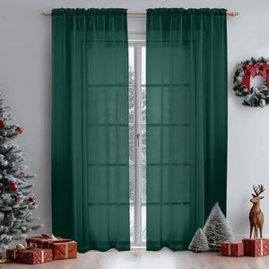 OWENIE Green Sheer Curtains 84 Inches Long for 2 Panels Set for Christmas, Solid Light Filtering Fimly Voile Sheer Curtains for Living Room Bedroom, Hunter Green, 42"x84"