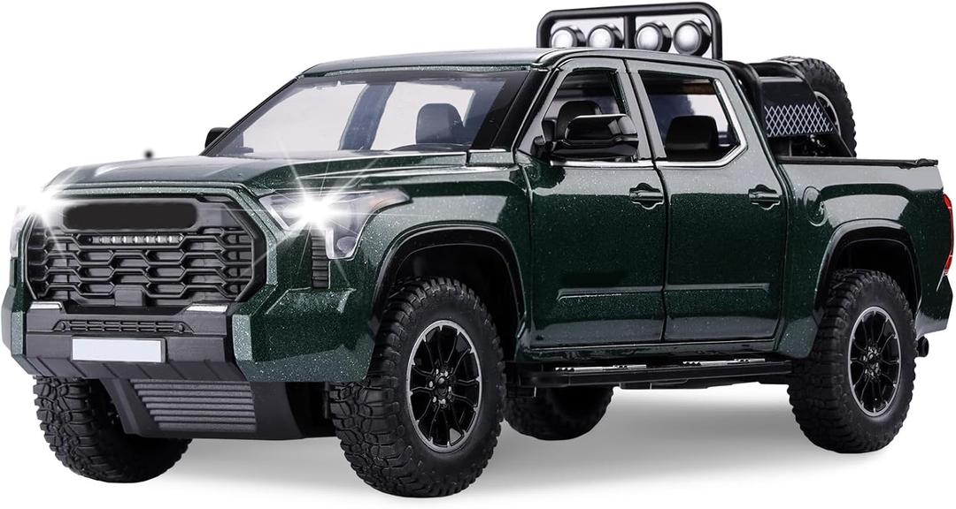 SASBSC Truck Toys for 3 4 5 6 7 Year Old Boys Off-Road Pickup Toy Trucks for Boys Age 3-5 Diecast Metal Trucks with Light and Sound Pull Back Toy Cars Birthday Gift for Kids Green