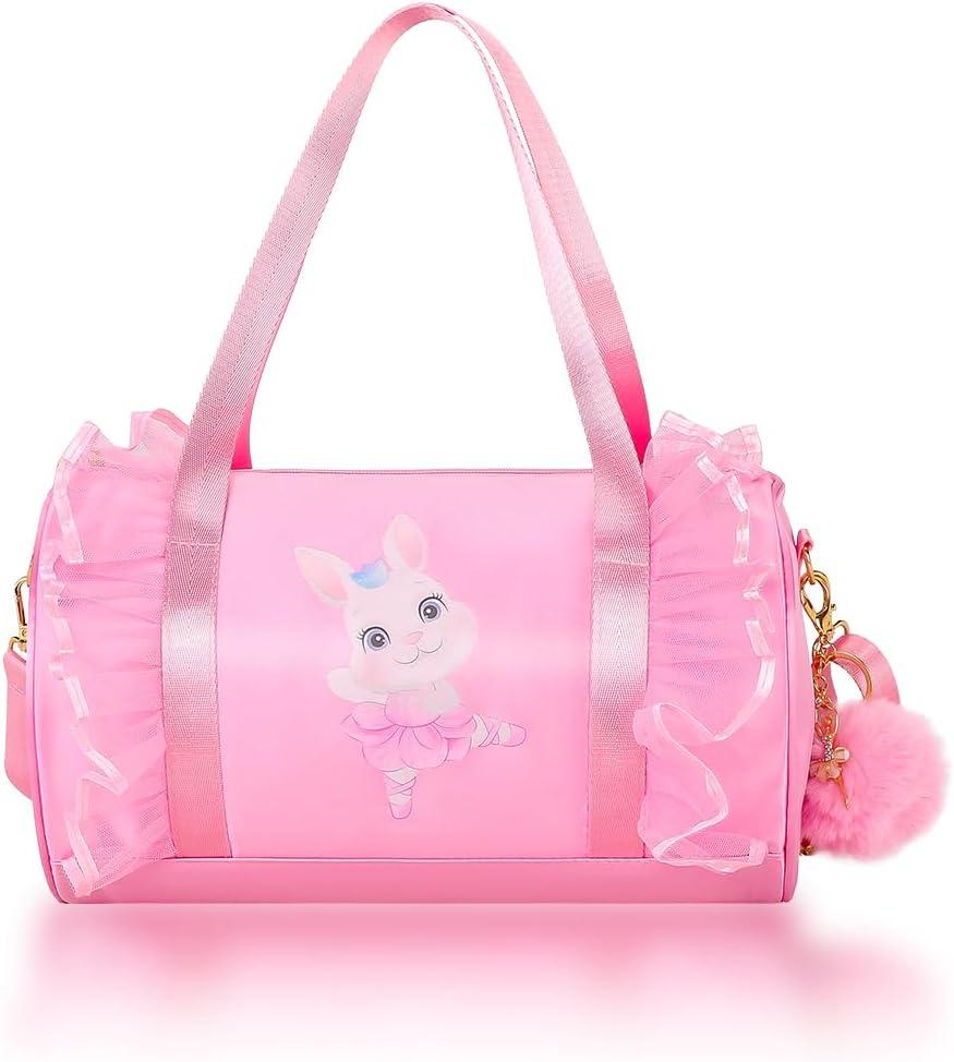 Moonmo Cute Ballet Dance Bag, Tutu Dress Carrier, Waterproof Lightweight Dancing Animals Pink Tote for Girls (Pink Rabbit)