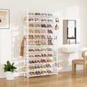 LANTEFUL 11 Tiers Tall Shoe Rack Holds 55 Pairs of Shoes with 18pcs Hooks Sturdy Wide Shoe Organizer Storage Free Standing Metal Shoe Shelf for Closet, Entryway White, 11 Tier-74.8" High-34" Wide
