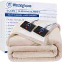 Westinghouse Electric Heated Blanket - Queen Size, Soft Flannel to Sherpa, 10 Heating Levels, 12 Hour Auto Off, Machine Washable, 84x90 Inch, Beige