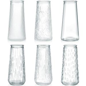 6 Pcs 6 Tall Glass Bud Vases for Centerpieces Small Vase Suitable for Wedding Party Table Centerpiece Rustic Home Decor, Vintage Glass Vases for Flowers Rose Tulip Stems Housewarming Gift