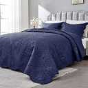 Oversized King Bedspreads 128x120 Extra Wide Quilt for Tall King California King Bed Lightweight 3 Piece Quilted Coverlet Pillow Shams Set Navy