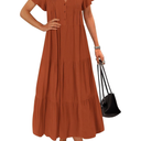KIRUNDO Summer Maxi Dresses for Women 2025 Spring Fashion Short Sleeve Button V Neck Pleated Loose Tiered Swing Flowy Dress, XXL