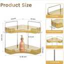 Golden Corner Counter Organizer, 2 - Tier Bathroom & Kitchen Storage Tray with Hooks | PET Vanity Organizer for Skincare, Makeup & Jewelry